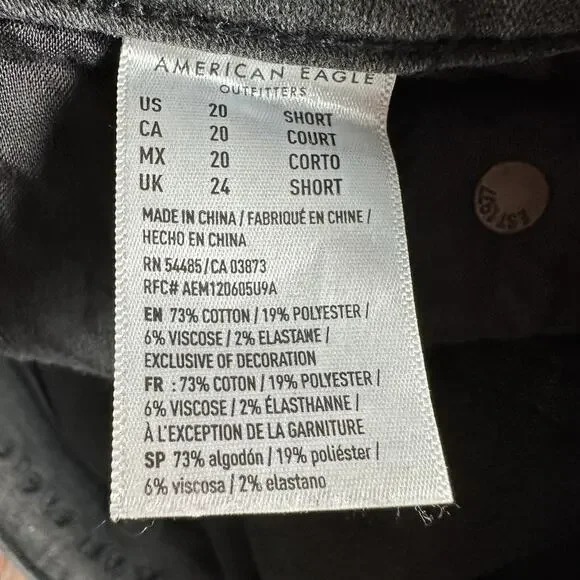 American Eagle HI RISE CROP FLARE Size 20 Short Black Jeans Denim Pants 37x23 - Picture 11 of 11